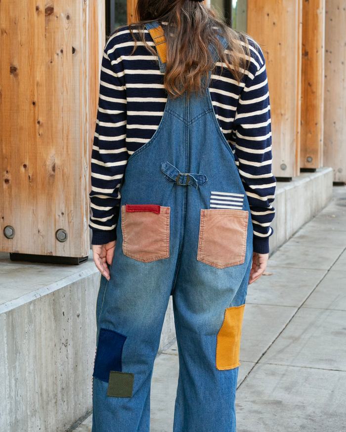 Kiriko Custom Patched Overalls, Colorblock Denim #2