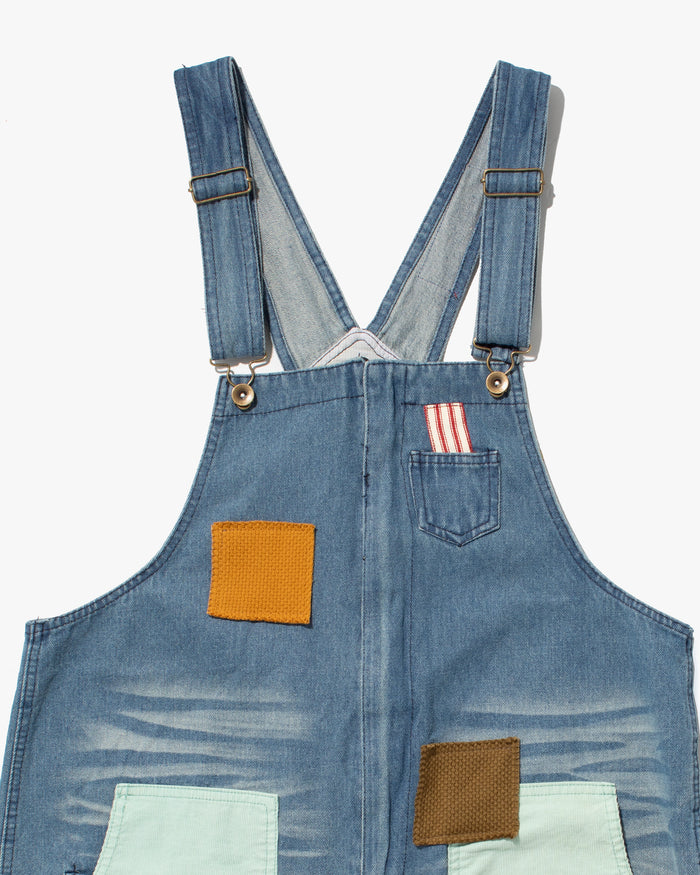 Kiriko Custom Patched Overalls, Colorblock Denim #3