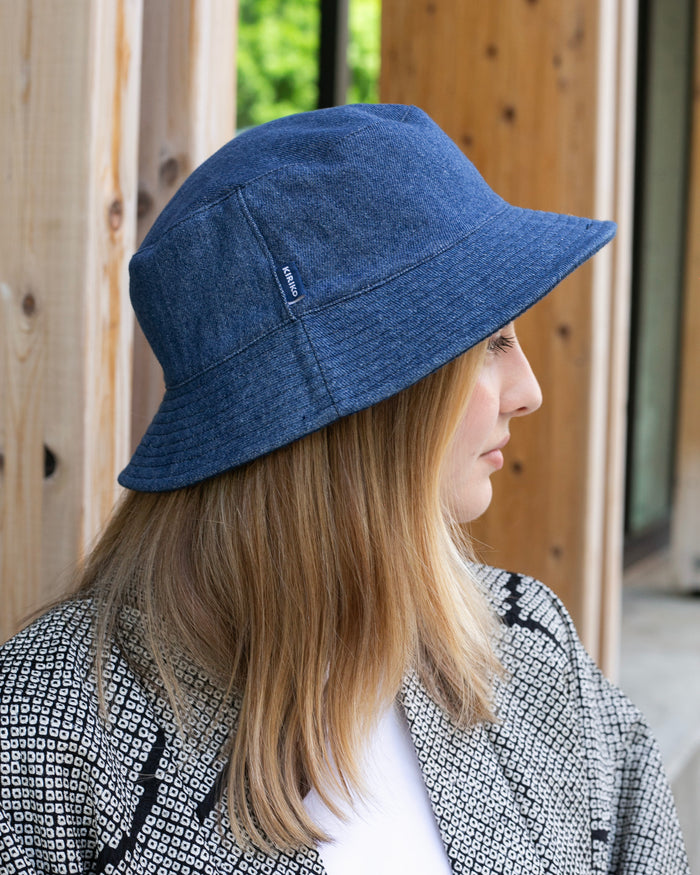 Kiriko Original Bucket Hat, Reversible Navy Sashi-ori and Denim