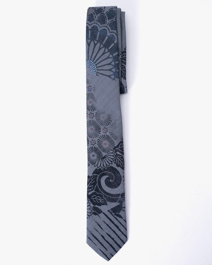 Kiriko Original Tie, Grey Multi Kiku