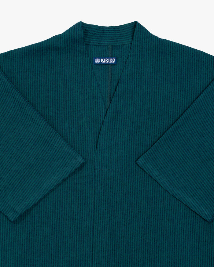 Kiriko x ToK, V-Neck Tunic, Teal with Indigo Shima