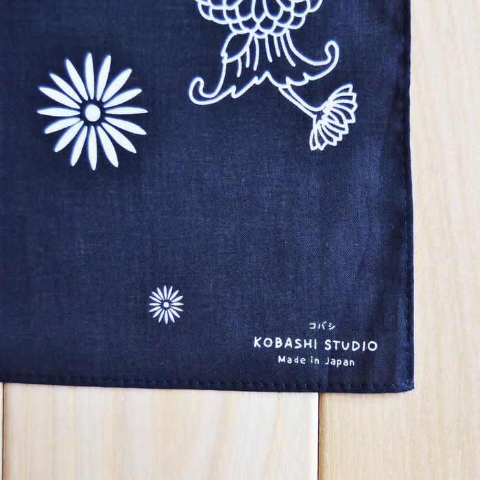 Kobashi Studio BN53BK Japanese Chrysanthemum Bandana- Black “Shikkoku”