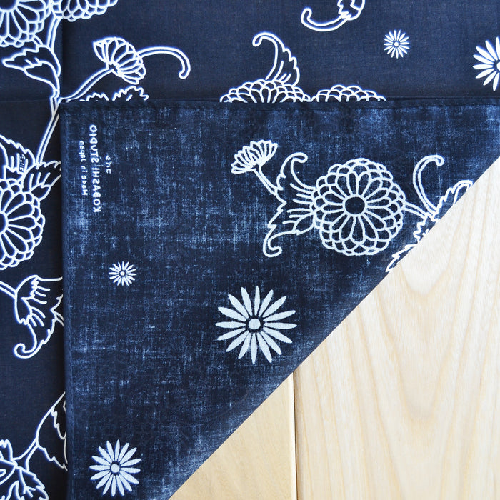 Kobashi Studio BN53BK Japanese Chrysanthemum Bandana- Black “Shikkoku”