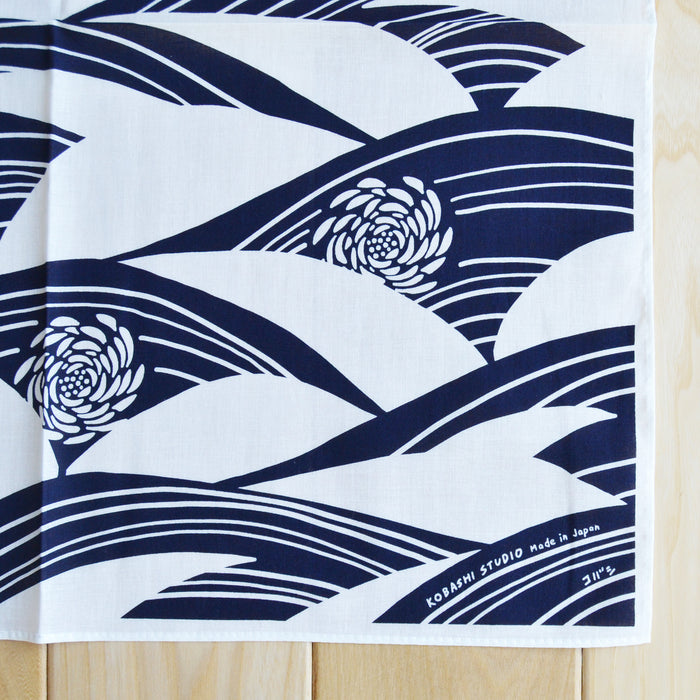 Kobashi Studio BN53WN Japanese Chrysanthemum Bandana- White And Navy “Kiku-Sui”