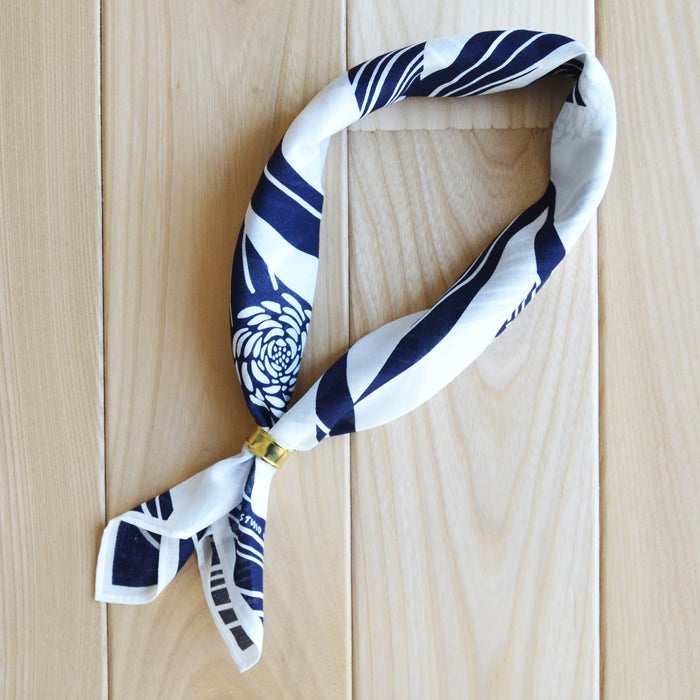 Kobashi Studio BN53WN Japanese Chrysanthemum Bandana- White And Navy “Kiku-Sui”