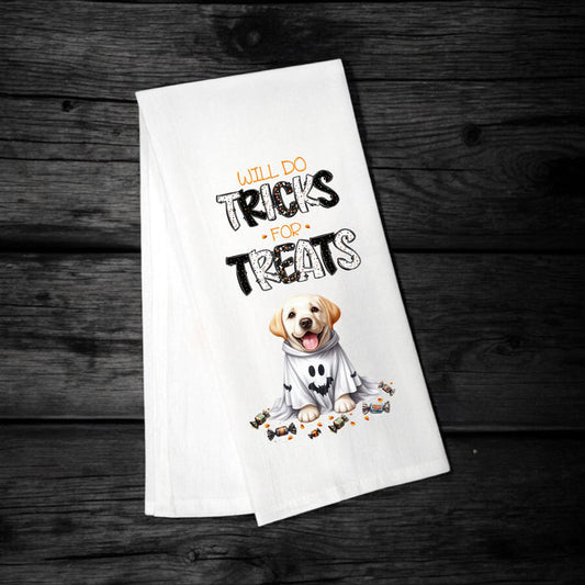 Labrador - Will Do Tricks for Treats Tea Towel - Premium Kitchen Towel from Pat's Monograms - Just $14.95! Shop now at Pat's Monograms
