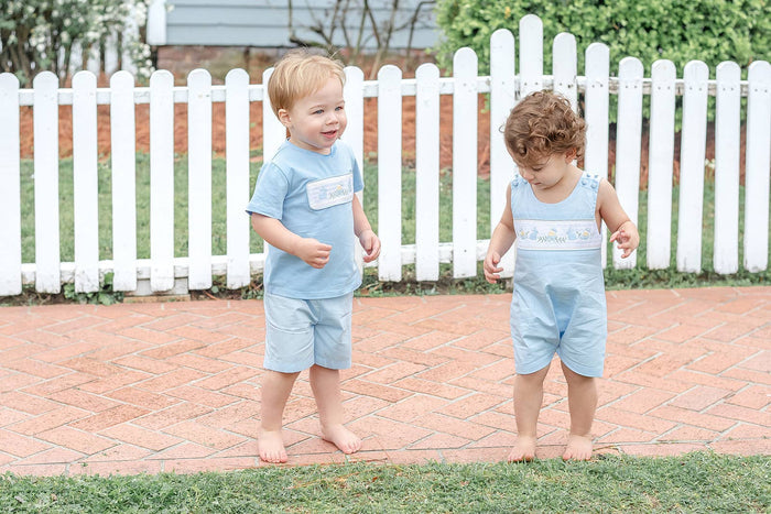 Light Blue Easter Smocked Shortalls - Premium Baby & Toddler Outfits from Lil Cactus - Just $38.95! Shop now at Pat's Monograms