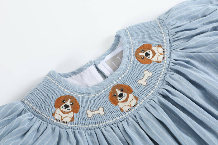 Light Blue Puppy Smocked Bishop Dress - Premium Baby & Toddler Dresses from Lil Cactus - Just $36.95! Shop now at Pat's Monograms