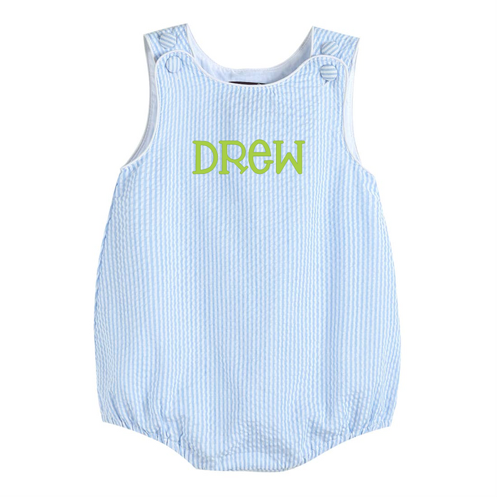 Light Blue Stripe Seersucker Bubble Romper - Premium Baby & Toddler Outfits from Lil Cactus - Just $32.95! Shop now at Pat's Monograms
