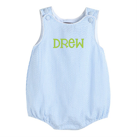 Light Blue Stripe Seersucker Bubble Romper - Premium Baby & Toddler Outfits from Lil Cactus - Just $32.95! Shop now at Pat's Monograms