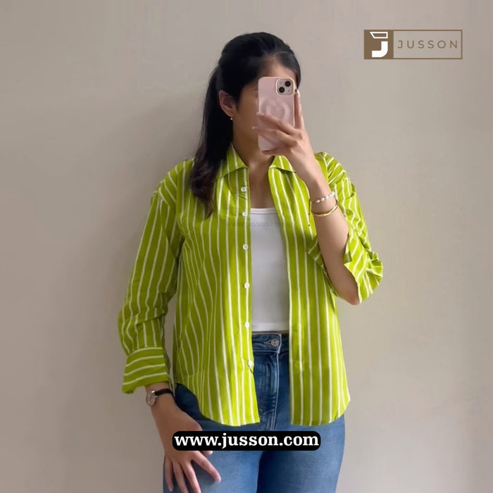 Lime Breeze Striped Printed Shirt