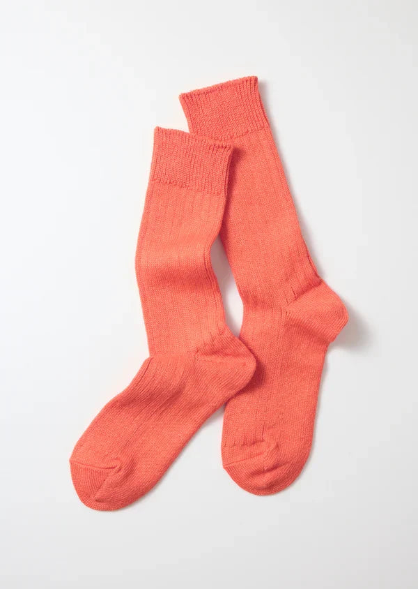 Linen Cotton Rib Crew Socks- Orange Red