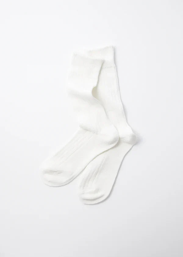 Linen Cotton Rib Crew Socks- White