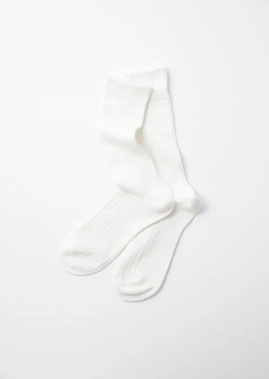 Linen Cotton Rib Crew Socks- White
