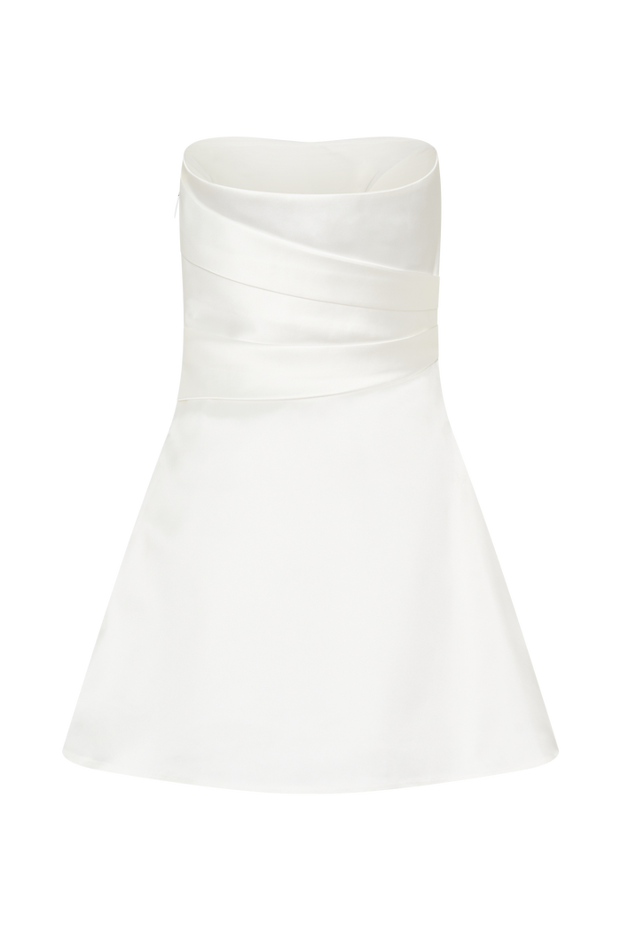 Lora Strapless Satin Mini Dress - White