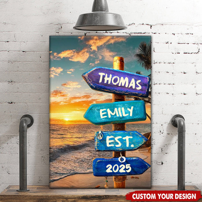Love You To The Beach And Back - Couple Personalized Custom Vertical Canvas