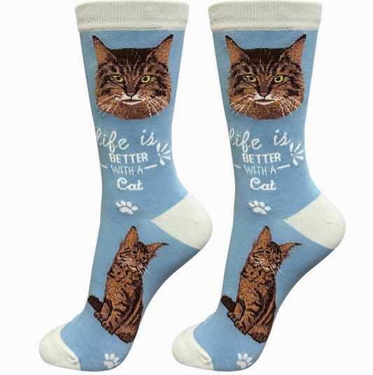 Maine Coon Cat - Life is Better Socks - Premium Socks from Sock Daddy - Just $10.95! Shop now at Pat's Monograms