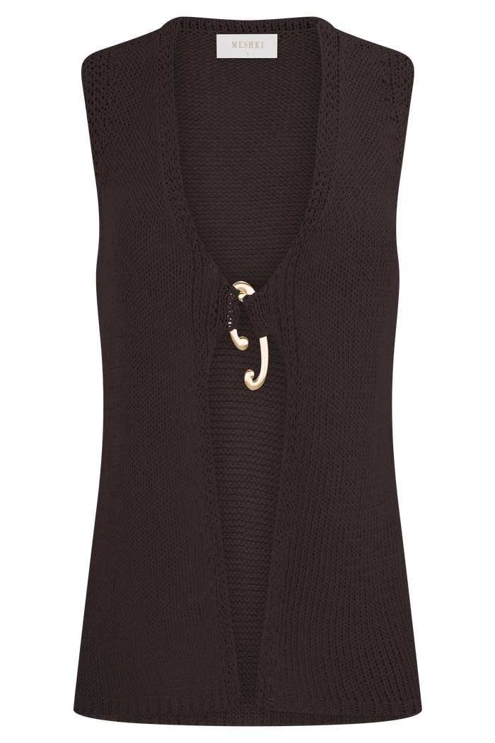 Malani Knit Top With Hardware - Chocolate