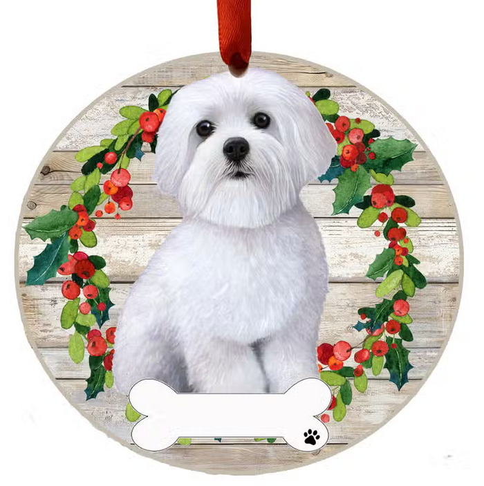 Maltese Ceramic Wreath Ornament - Premium Christmas Ornament from E&S Pets - Just $9.95! Shop now at Pat's Monograms