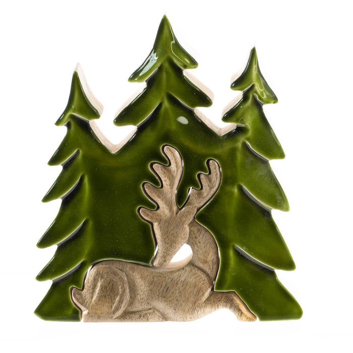 Mango Wood Triple Tree w/ Deer - Premium holiday decor from Oak Street Wholesale - Just $22.95! Shop now at Pat's Monograms