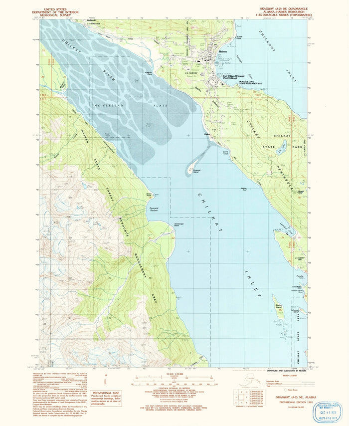 Map of Haines, Alaska by USGS, 1991 – Chilkat State Park & Chilkoot River
