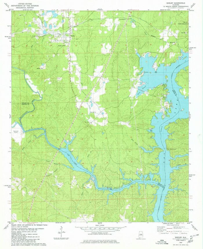 Map of Lay Lake, Alabama by USGS, 1980 – Shelby County & Coosa River