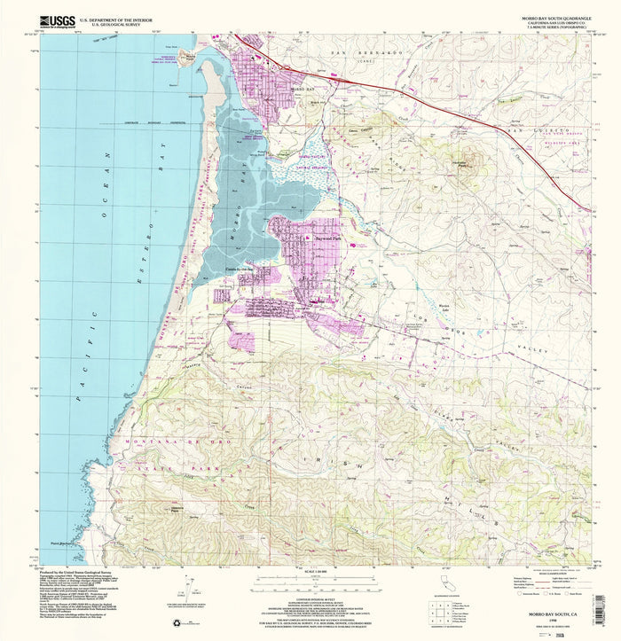 Map of Morro Bay, California by USGS, 1998 – Los Osos, Morro Rock & Estero Bay