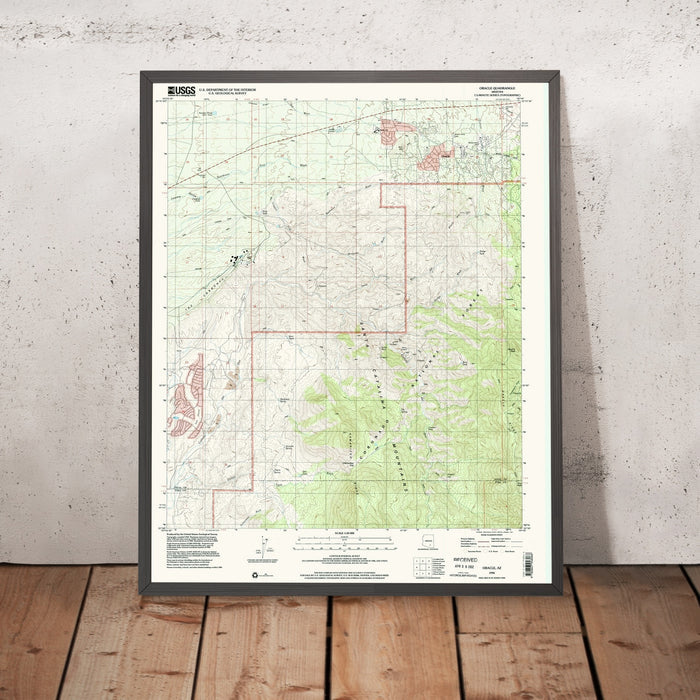 Map of Oracle, Arizona by USGS, 1996 – Catalina Mountains, San Pedro River & Mt. Lemmon