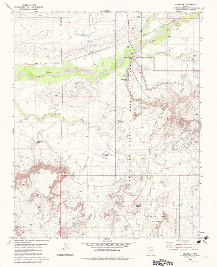 Map of Petrified Forest National Park, Arizona by USGS, 1982 – Adamana, Holbrook & Little Colorado River
