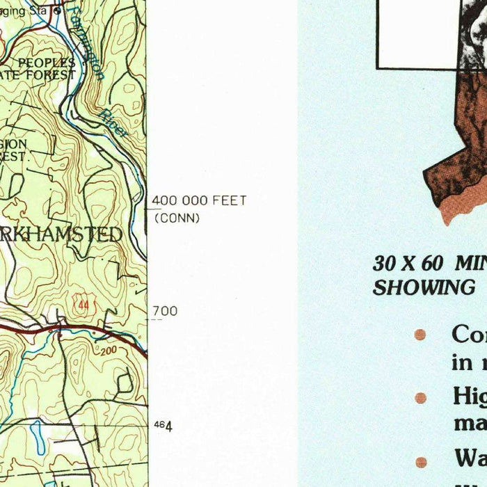 Map of Sharon, Connecticut by USGS, 1993 – Waterbury, Litchfield & Housatonic River