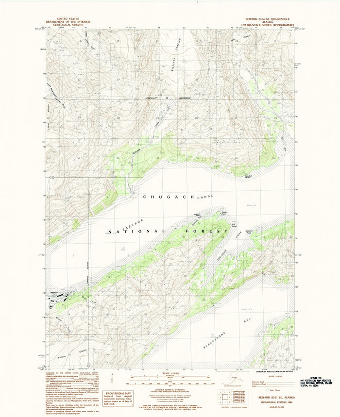 Map of Whittier, Alaska by USGS, 1984 – Passage Canal & Chugach National Forest
