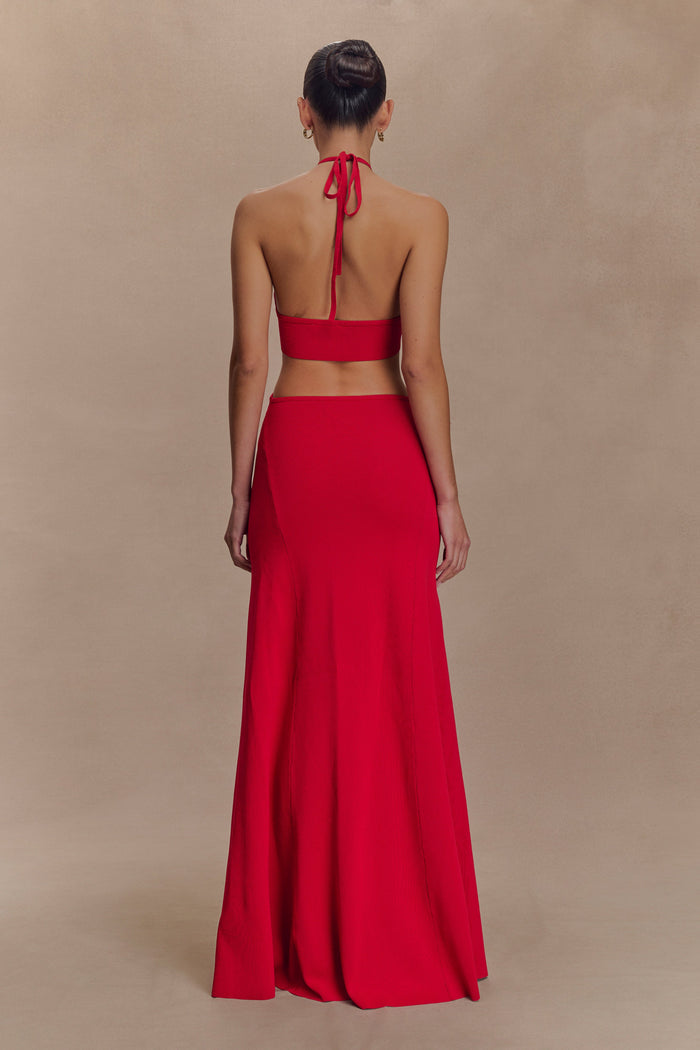 Marlowe Halter Knit Maxi Dress - Red