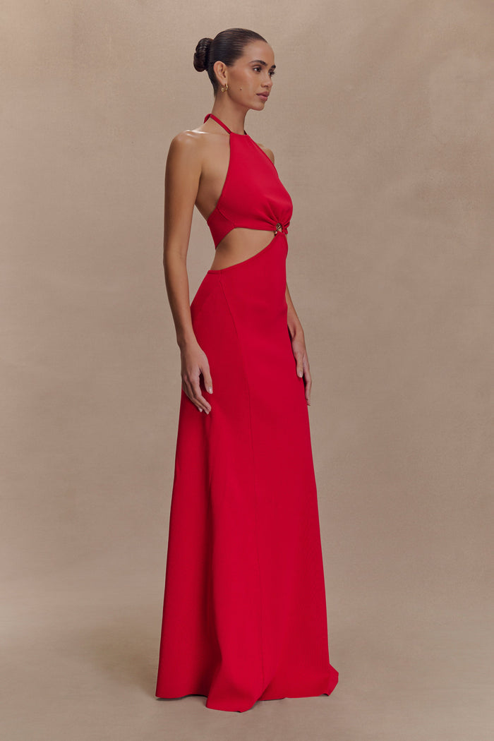Marlowe Halter Knit Maxi Dress - Red