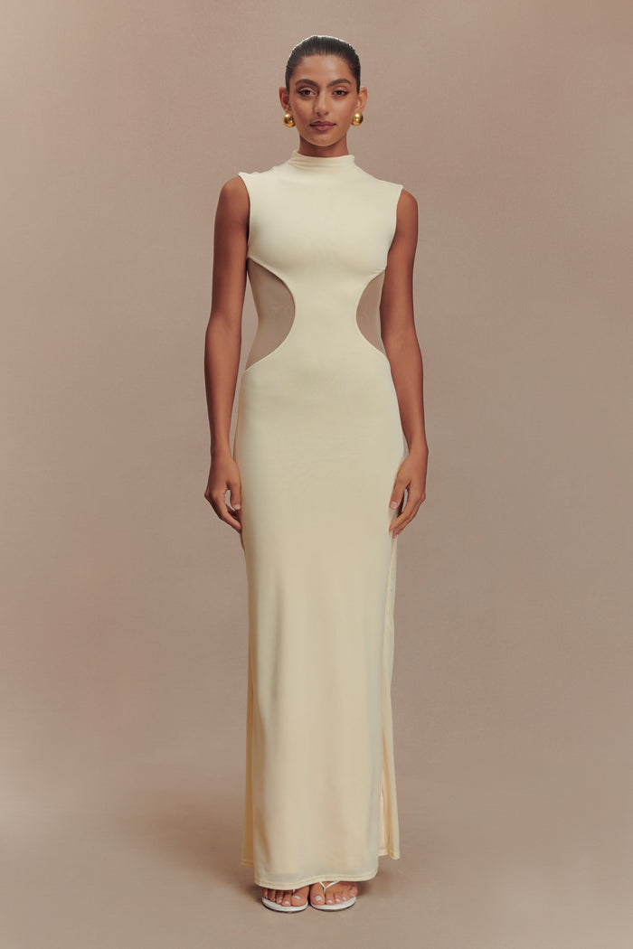 Massie Slinky And Mesh Maxi Dress - Lemon