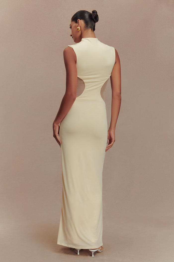 Massie Slinky And Mesh Maxi Dress - Lemon