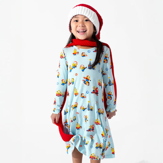 Merry Minions Holiday Bamboo Girls' Long Sleeve Dress