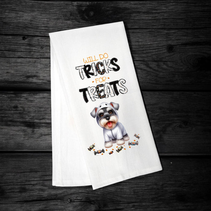 Miniature Schnauzer - Will Do Tricks for Treats Tea Towel - Premium Kitchen Towel from Pat's Monograms - Just $14.95! Shop now at Pat's Monograms