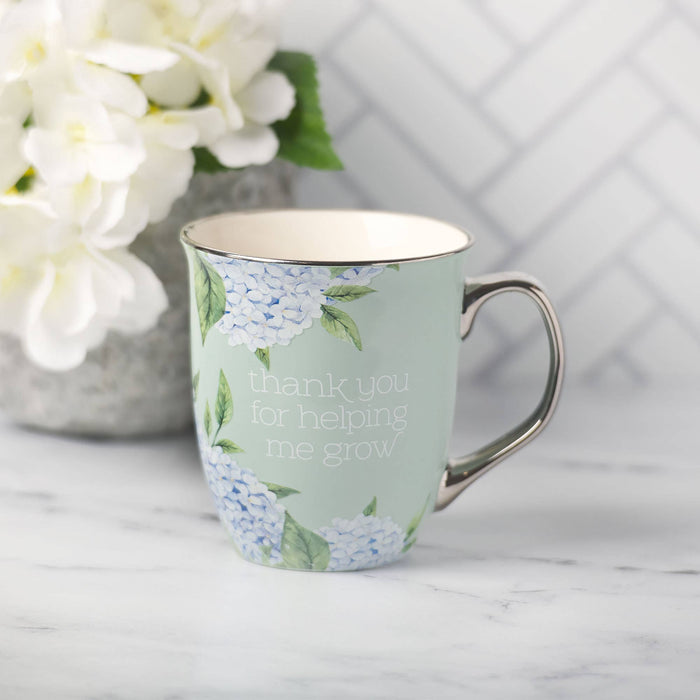 Mug Mint/Cream Hydrangea Helping Me Grow - Premium Christian Gift Items from Christian Art Gifts - Just $10.95! Shop now at Pat's Monograms