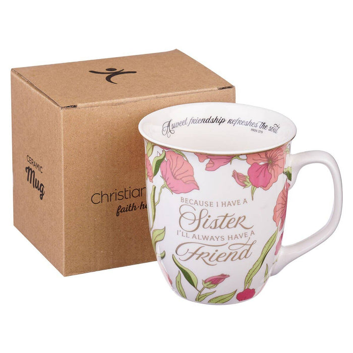 Mug Pink Sister, Always a Friend Prov. 27:9 - Premium Christian Gift Items from Christian Art Gifts - Just $10.95! Shop now at Pat's Monograms