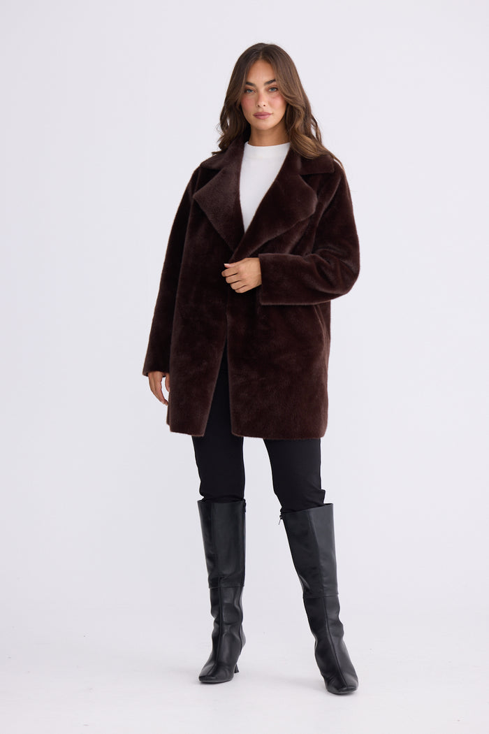 Brave + True Odette Faux Fur Reversible Coat in Chocolate | Women's Coats | Gretel Lane