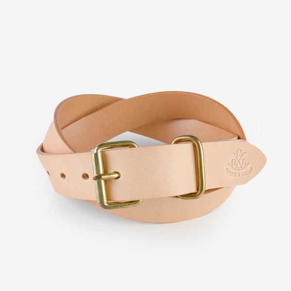 OGL Single Prong Brass Roller Buckle Leather Belt - Natural OGL-BELT-ROLL-NAT