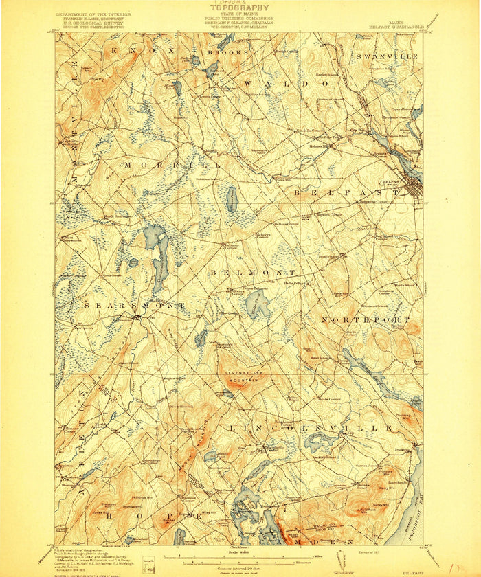 Old Map of Belfast, Maine by USGS, 1917 – Penobscot Bay, Searsport & Islesboro
