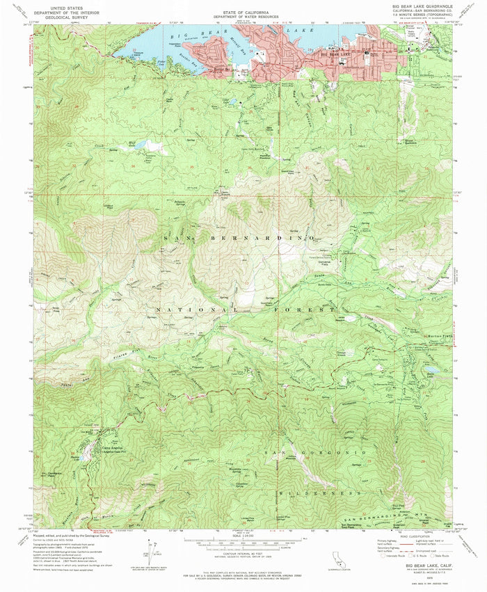 Old Map of Big Bear Lake, California by USGS, 1970 – San Bernardino National Forest & Bear Mountain
