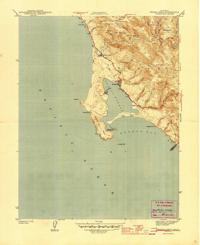 Old Map of Bodega Bay, California by USGS, 1944 – Bodega Head & Sonoma Coast