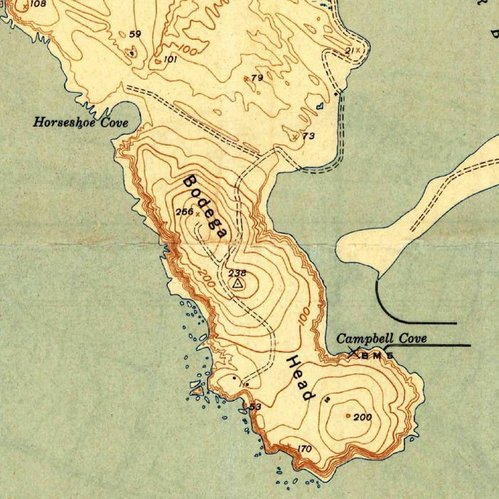 Old Map of Bodega Bay, California by USGS, 1944 – Bodega Head & Sonoma Coast
