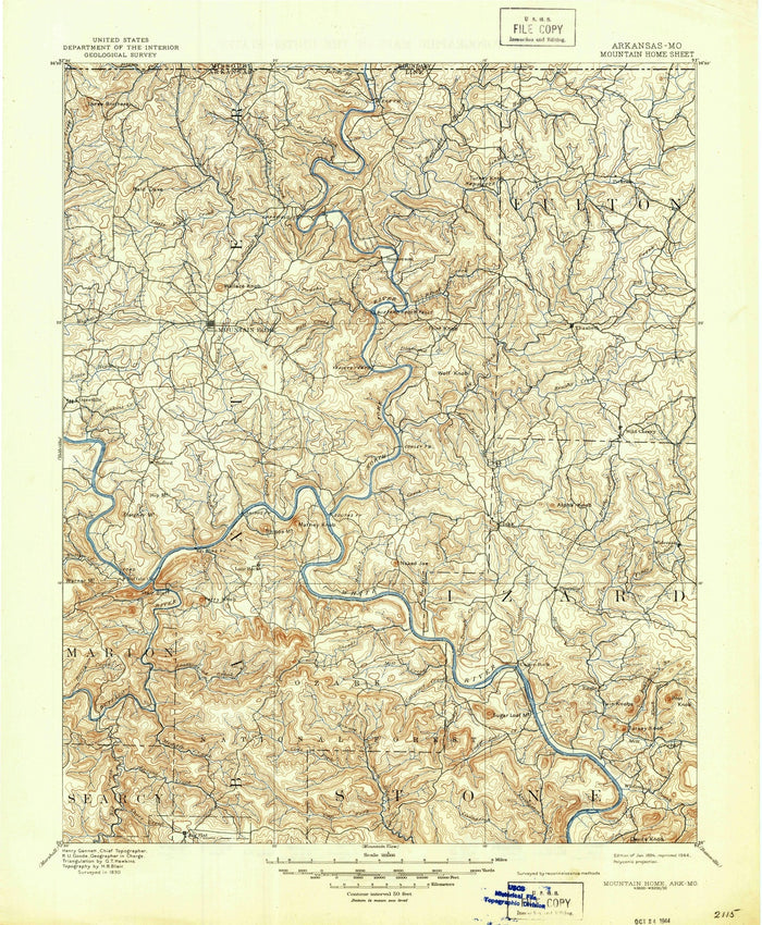 Old Map of Calico Rock, Arkansas by USGS, 1894 – White River & Ozark Mountains