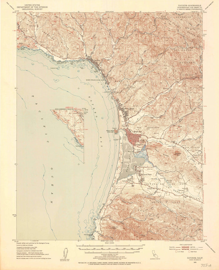 Old Map of Cayucos, California by USGS, 1951 – Morro Bay & Morro Rock