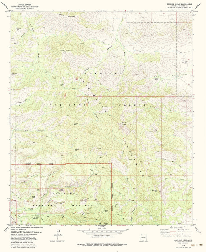 Old Map of Chiricahua National Monument, Arizona by USGS, 1979 – Cochise Head & Coronado National Forest
