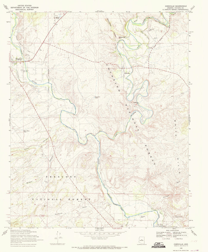 Old Map of Cornville, Arizona by USGS, 1968 – Prescott National Forest, Oak Creek & Verde Valley