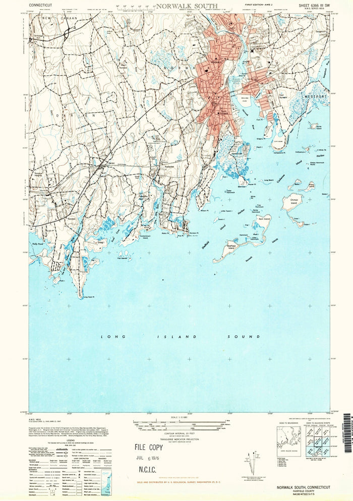 Old Map of Darien, Connecticut by USGS, 1947 – Norwalk, New Canaan & Long Island Sound